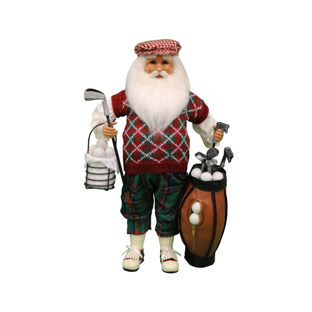 Karen Didion Originals Golf Santa with Basket Figurine, 17 Inches