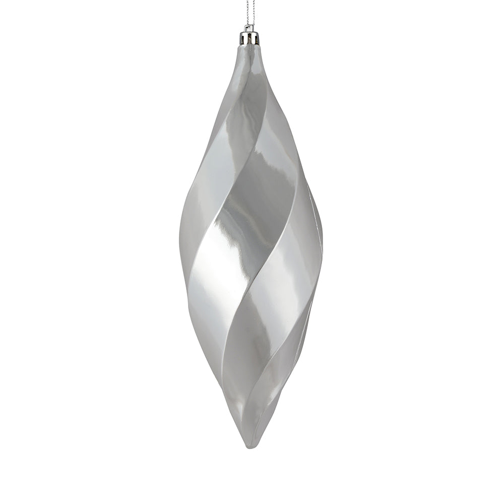 Vickerman 8" Silver Shiny Swirl Finial Ornament, Pack of 6, Plastic