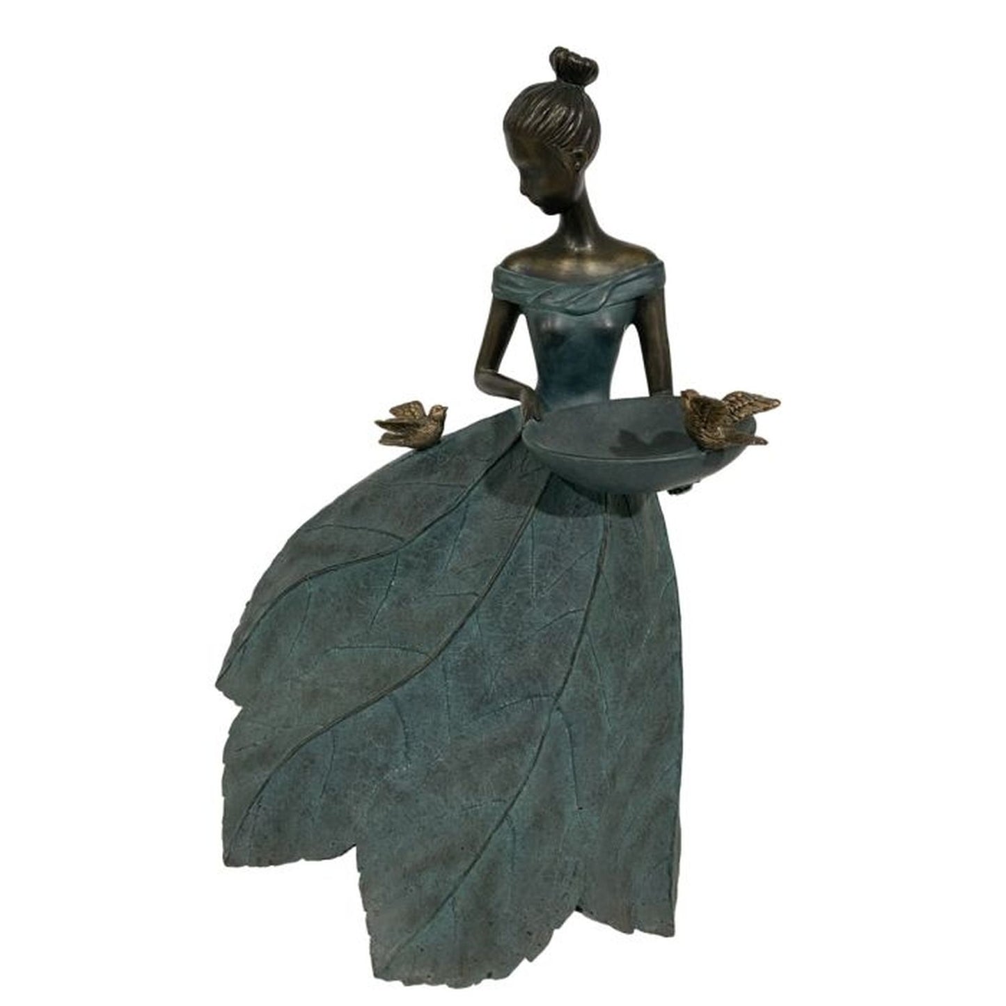 Regency International Polystone Leaf Dress Lady With Birdfeeder