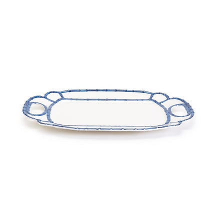 Two's Company Blue Bamboo Touch Platter, 20"x14.5"