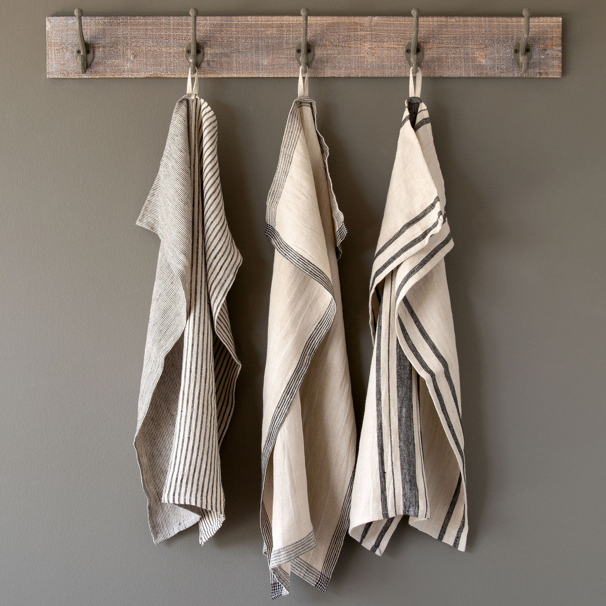 Park Hill Collection Soft Linen Set of 3 Dish Towel, Assorted Styles