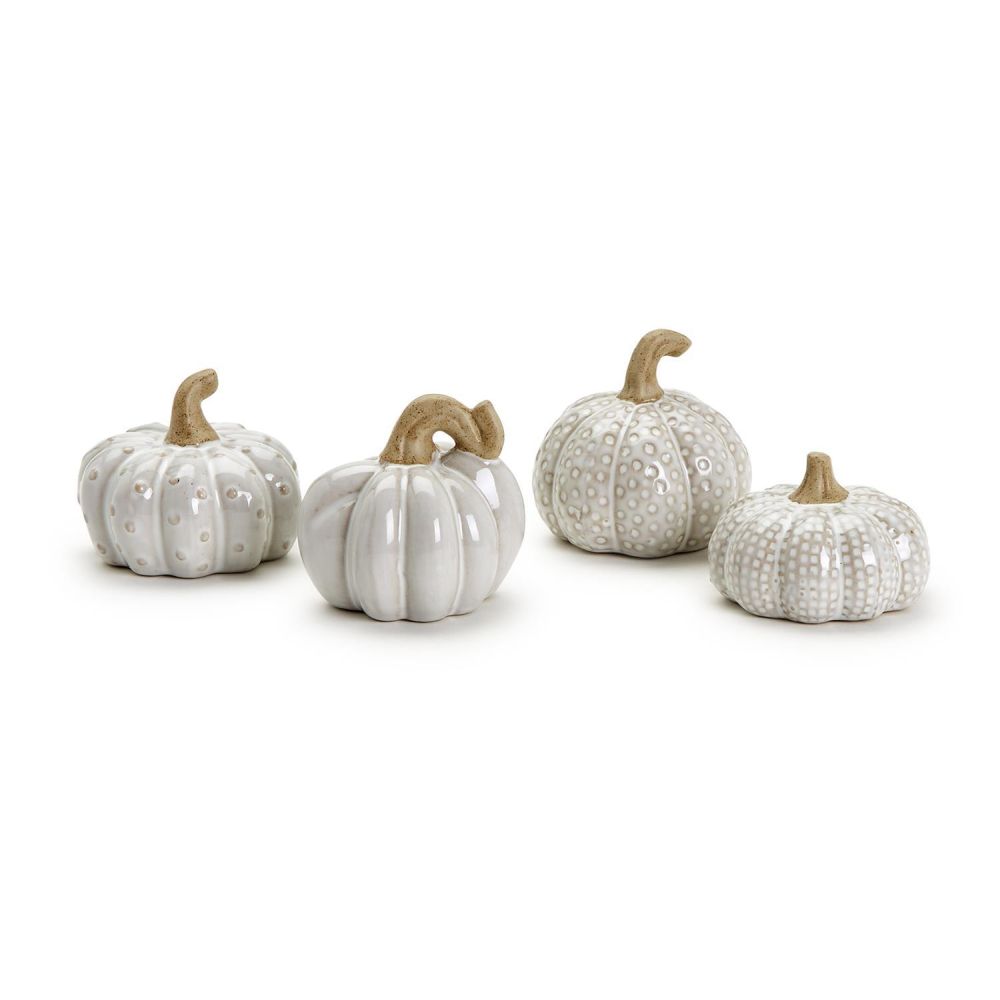 Two's Company Set of 4 Mini Pumpkins Includes 4 Designs - Stoneware