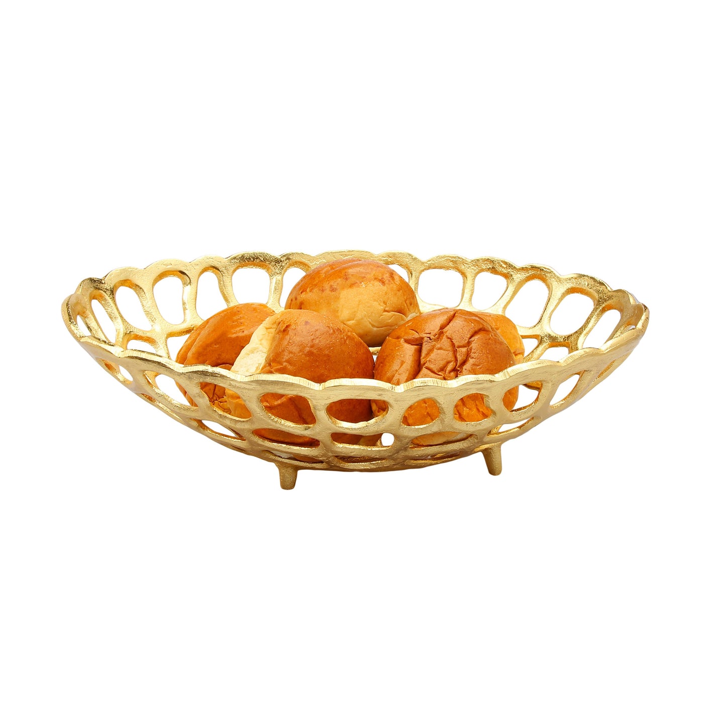 Classic Touch Decor 15.25" Oval Gold Looped Bread Basket