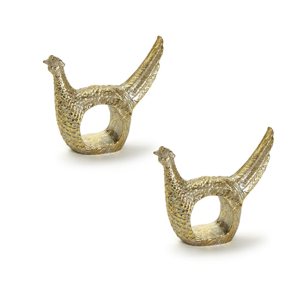 Two's Company Golden Pheasant 32-Pieces Napkin Ring - Resin
