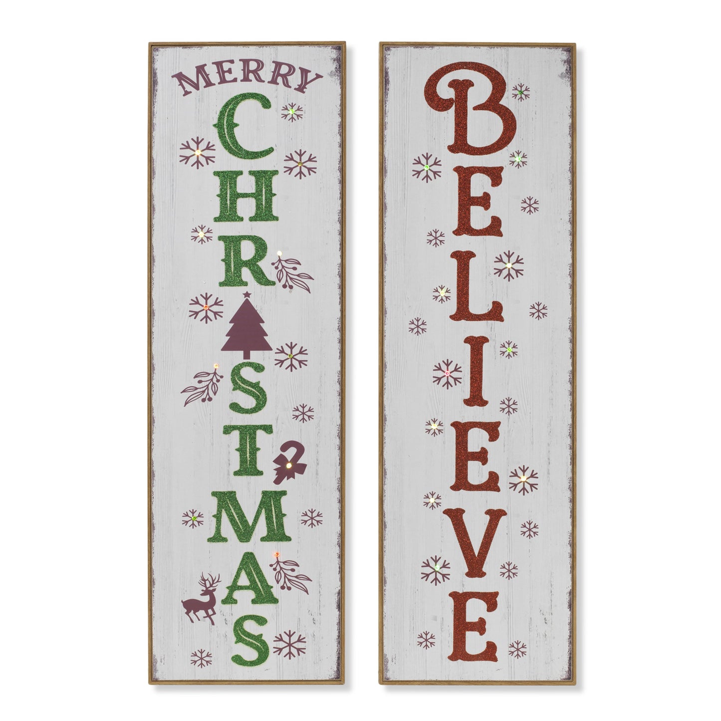 Gerson 31.5"H B/O Wood Holiday Porch Sign W/ Glitter Accent & Easel, 2 Asst