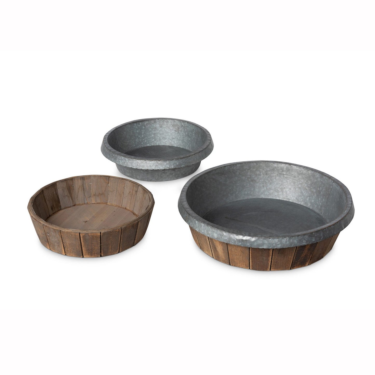 Park Hill Collection Garden Floral Galvanized Lined Round Wooden Trays Set of 2