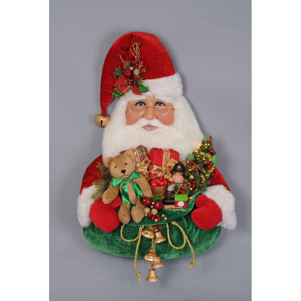 Karen Didion Originals Lighted Santa Head with Gift Bag Figurine, 36 Inches