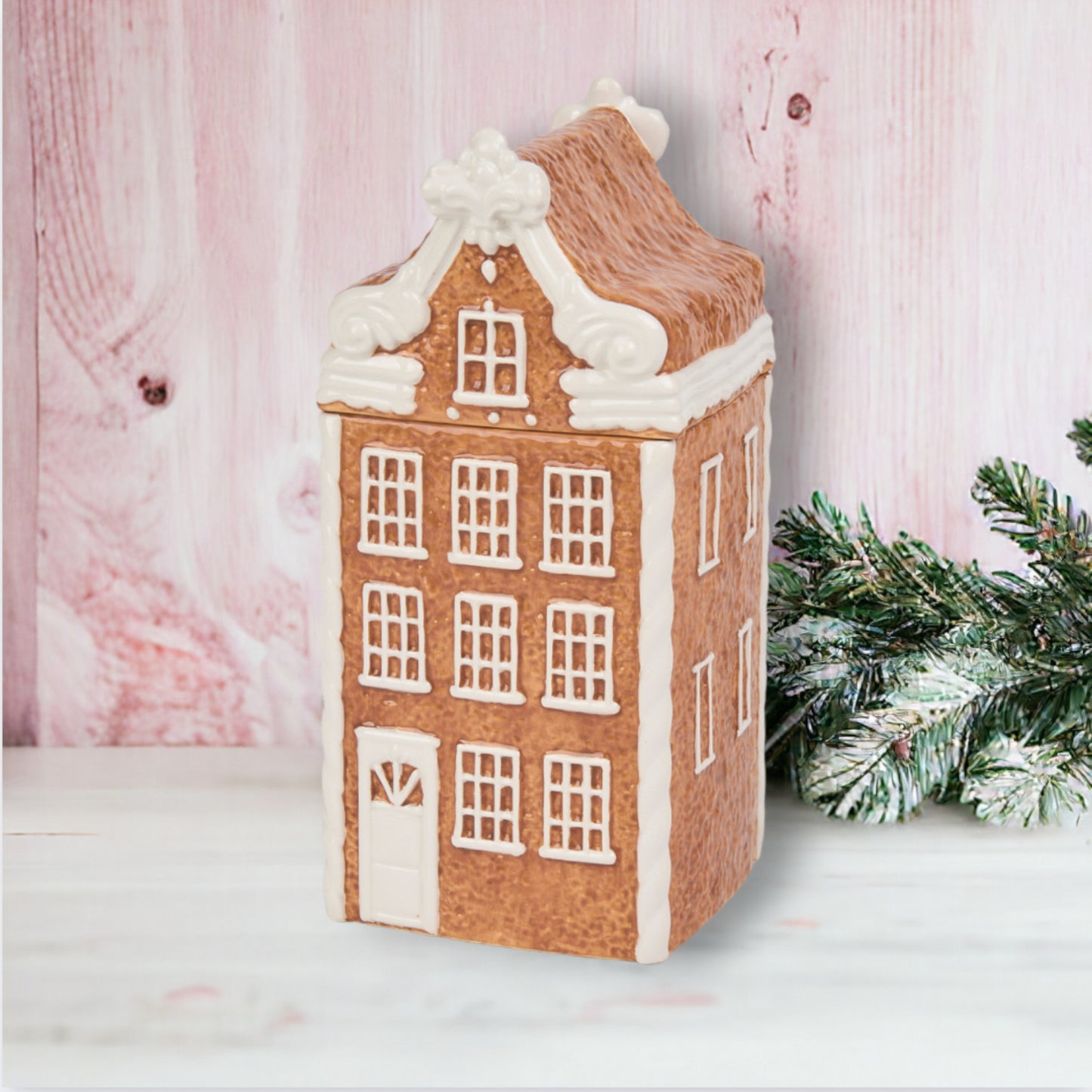 December Diamonds Gingerbread Village 9-Inch Townhome Jar With Lid