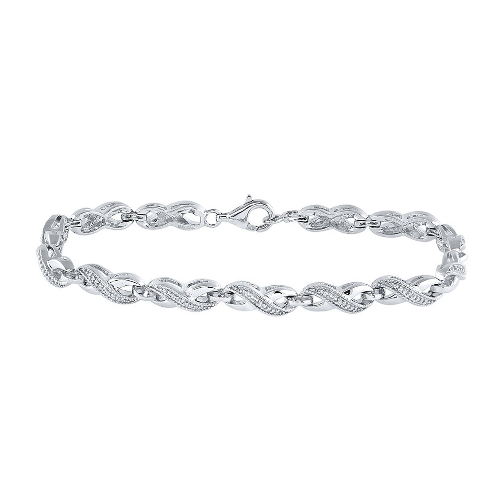 GND Sterling Silver Womens Round Diamond Infinity Bracelet .01 Cttw