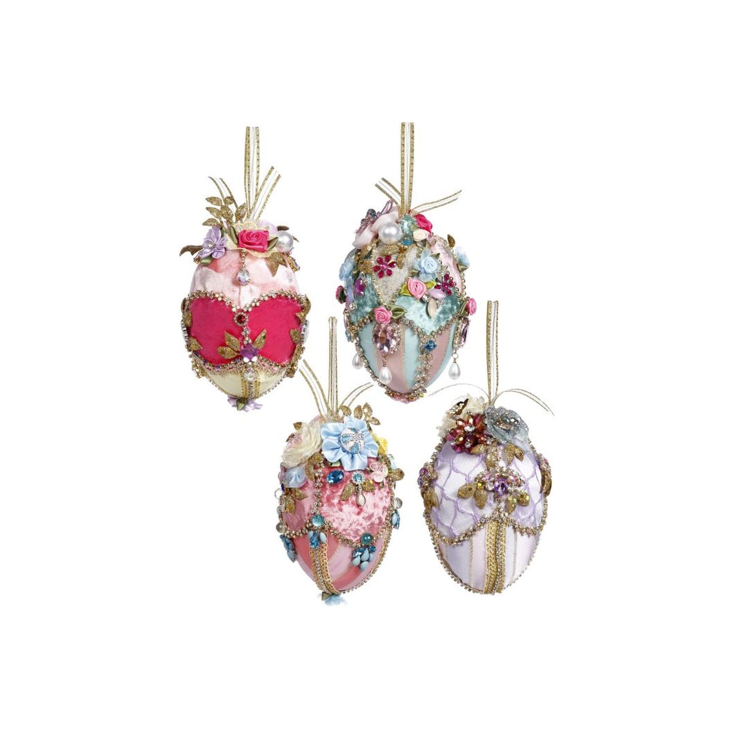 Mark Roberts Spring 2024 Fabric Jeweled Easter Eggs, Assortment of 4 - 6 Inches