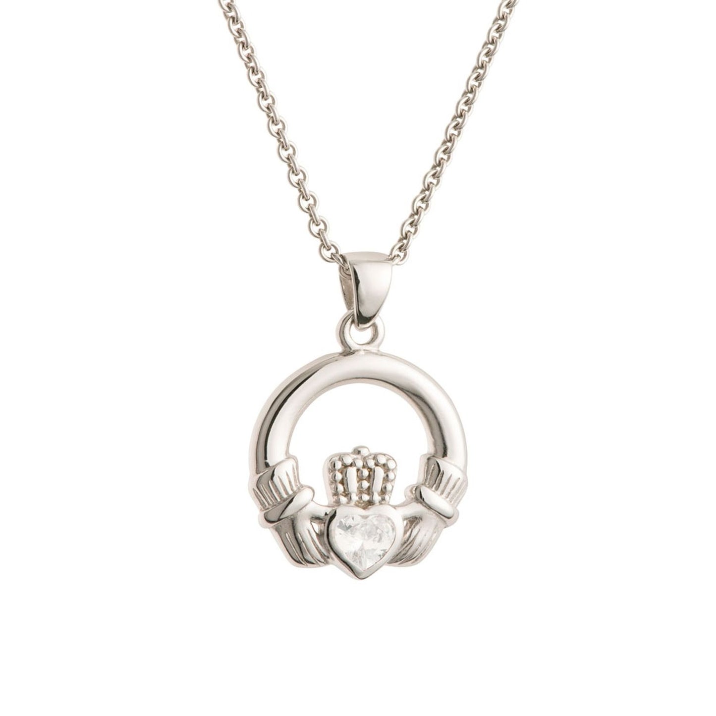 Galway Crystal Claddagh Pendant, 2.67 Gms - Rhodium Plated 925 Sterling Silver