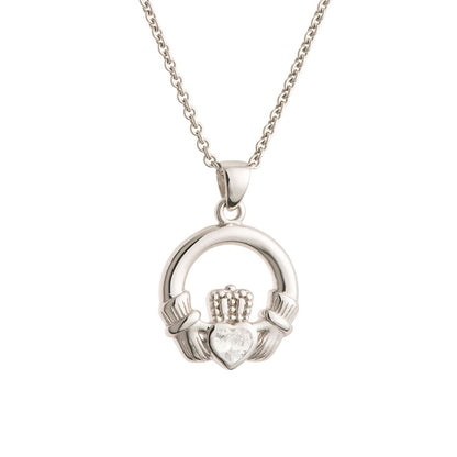 Galway Crystal Claddagh Pendant, 2.67 Gms - Rhodium Plated 925 Sterling Silver