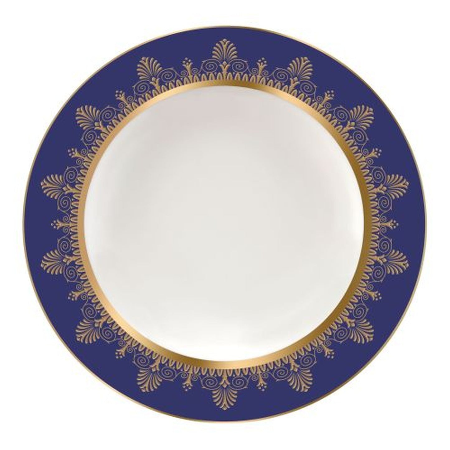 Wedgwood Anthemion Blue Rim Soup Plate 9"