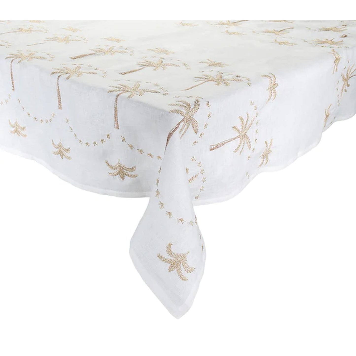 Kim Seybert Embroidered Palm 52 x 110" Tablecloth in White, Natural & Gold