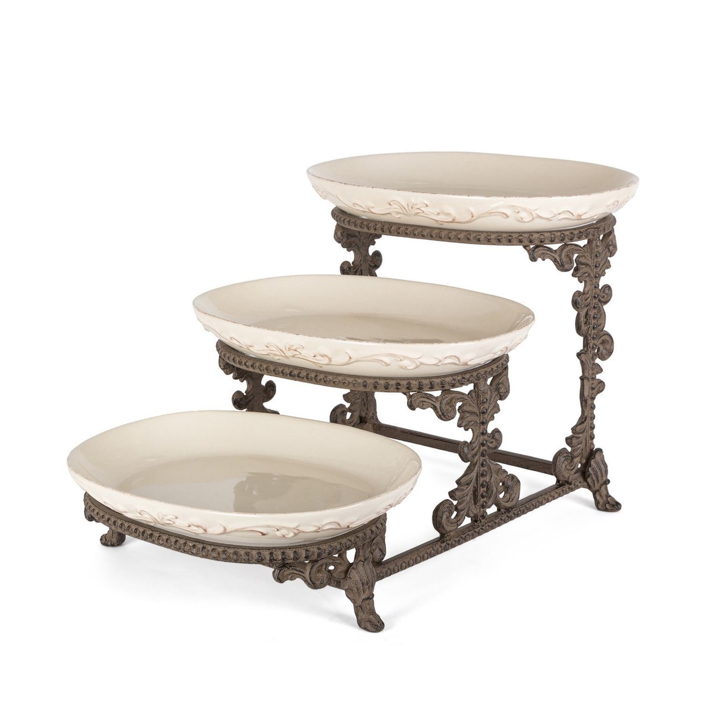 Park Hill Collection Acanthus Stoneware 3-Tier Server