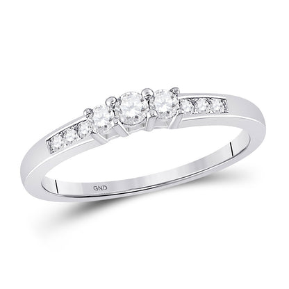 GND 14kt White Gold Round Diamond 3-stone Wedding Engagement Ring 1/4 Cttw