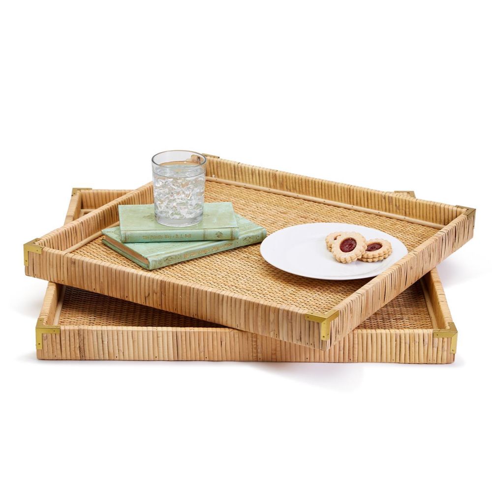 Two's Company Set of 3 Rattan Square Trays