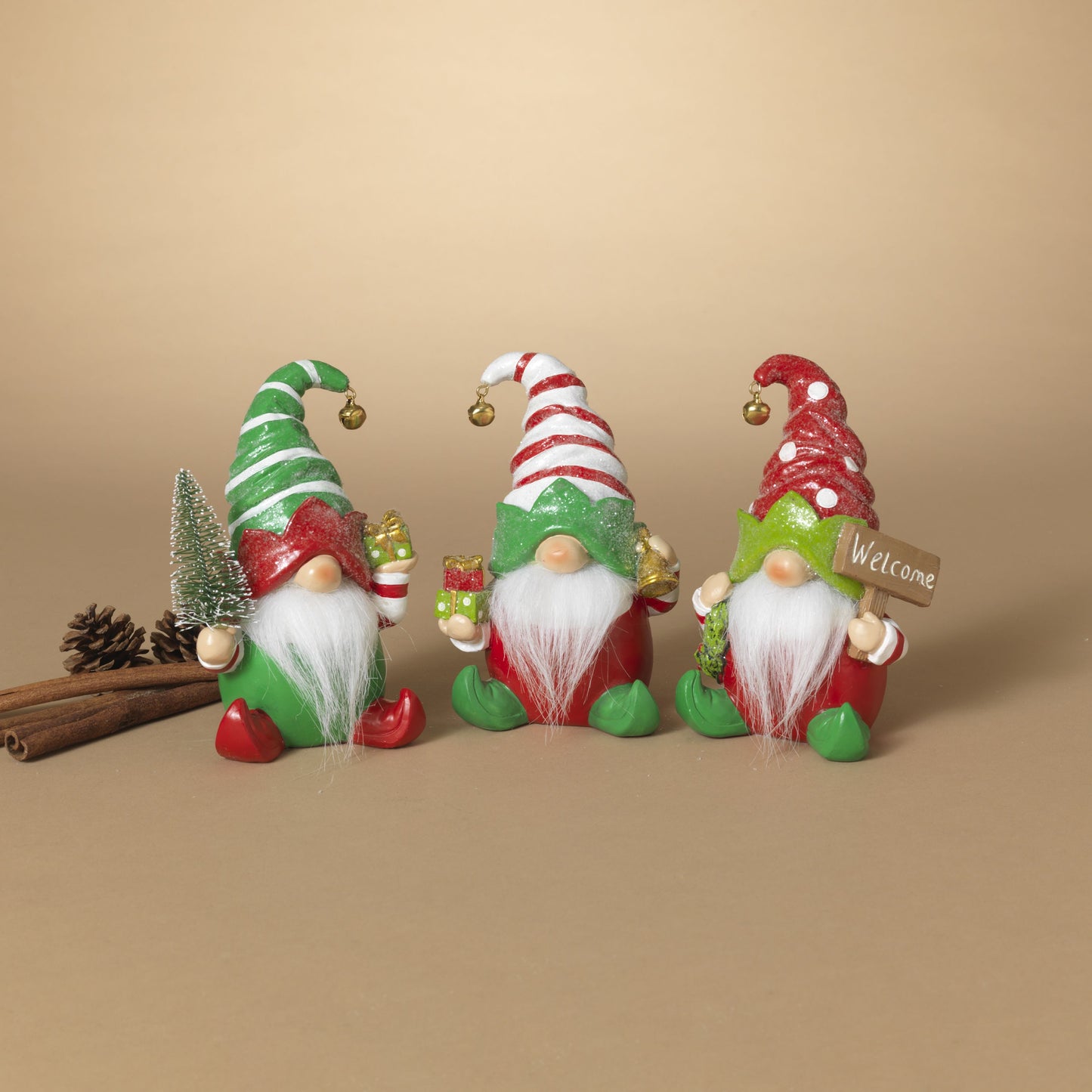 Gerson Company 6.1"H Resin Holiday Elf Gnome, 3 Asst