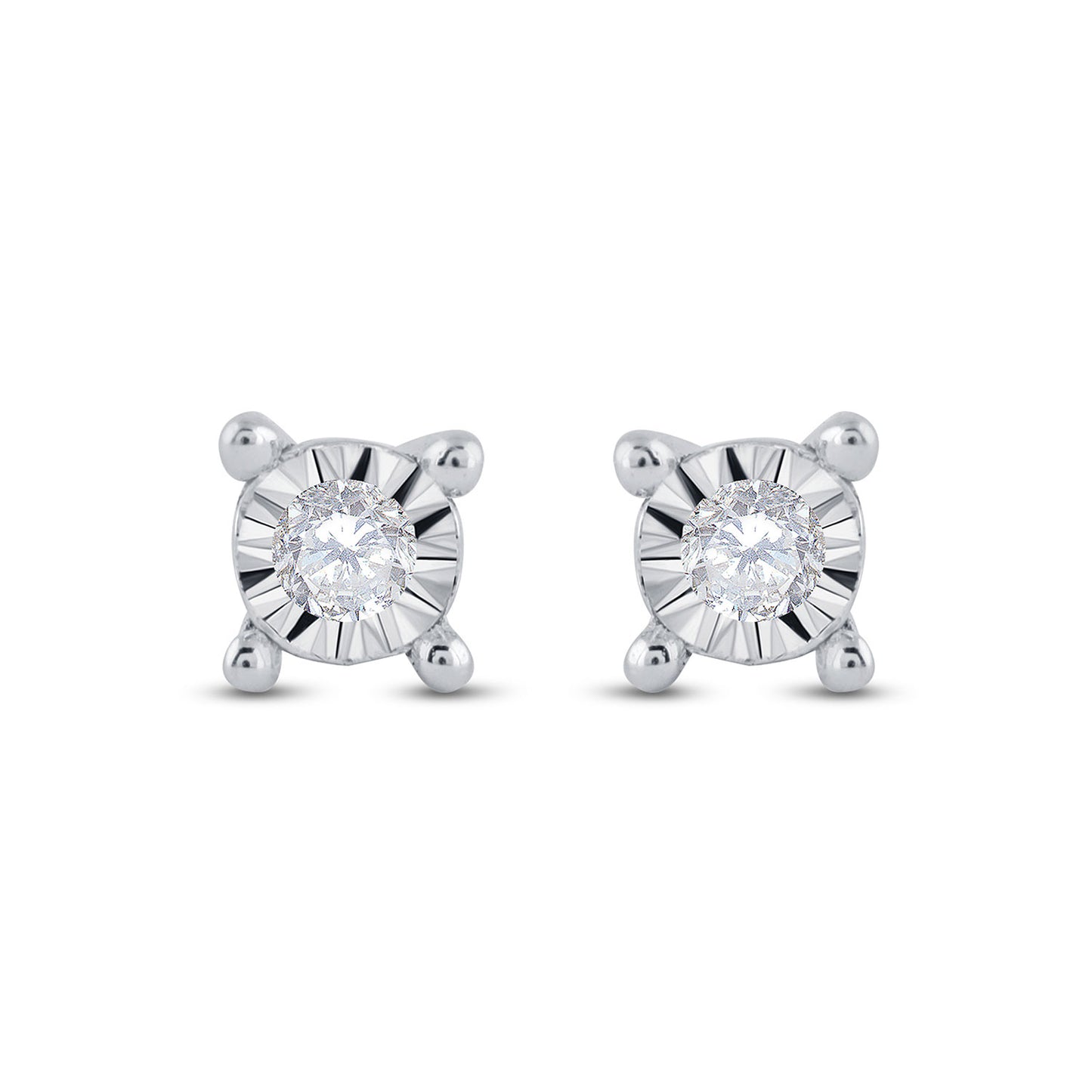 GND 10Kt White Gold Womens Round Diamond Stud Earrings 1/20 Cttw
