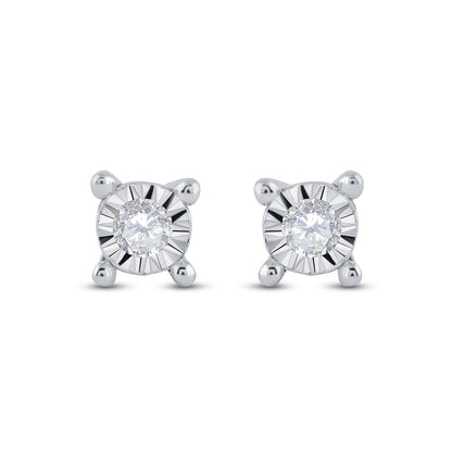 GND 10Kt White Gold Womens Round Diamond Stud Earrings 1/20 Cttw