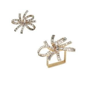 Kim Seybert Jeweled Bow Set of 4 Napking Ring, Gold and Crystal