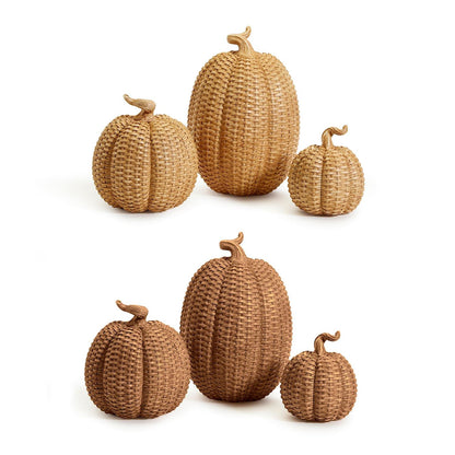 Two's Company Set of 6 Basketweave Pattern Pumpkins with Assorted 2 Colors