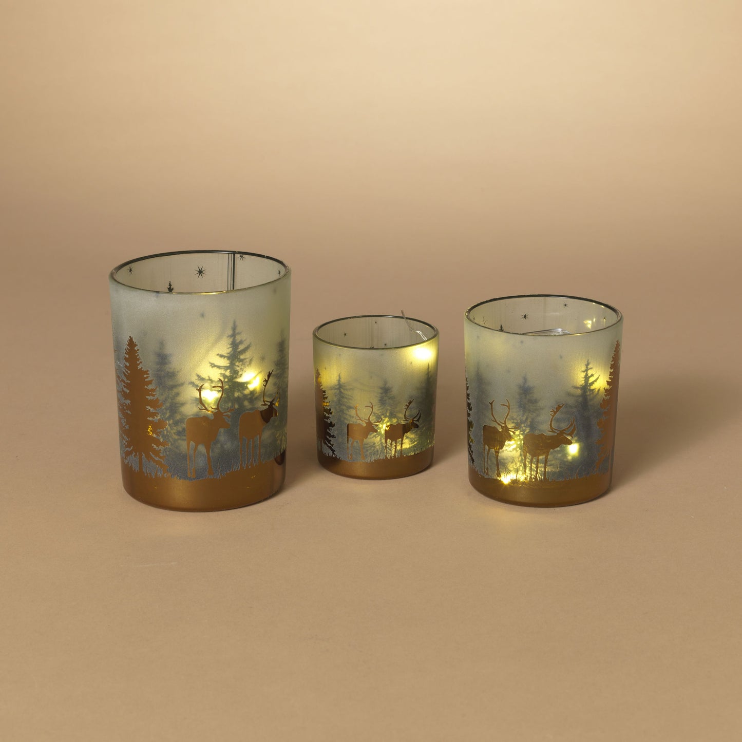 Gerson Company Set of 3 B/O Lighted Glass Holiday Luminaries,