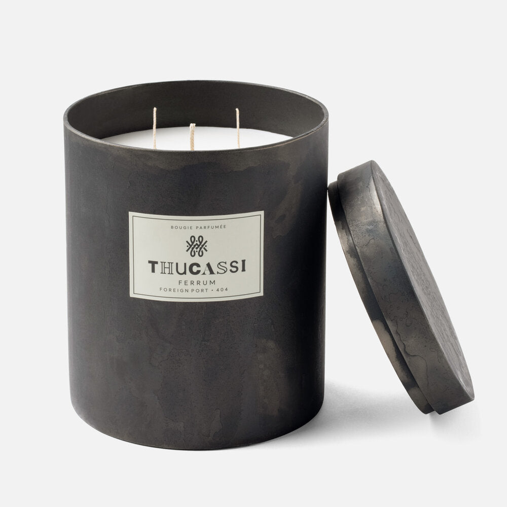 Thucassi Ferrum Candle, Foreign Port Scent, Black Tin