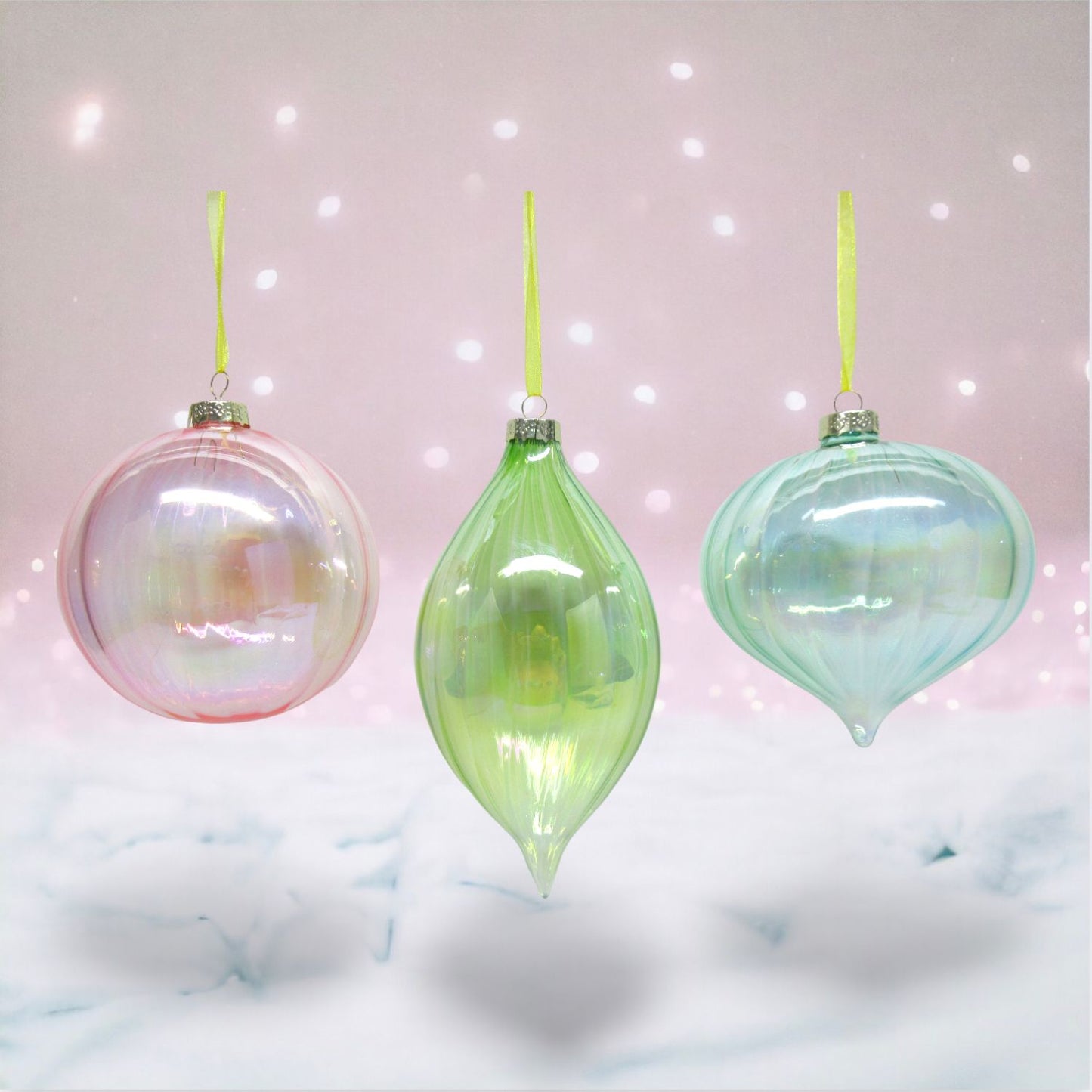 December Diamonds Wonderland Assortment Of 3, Pink, Green & Blue Irrd Ornament