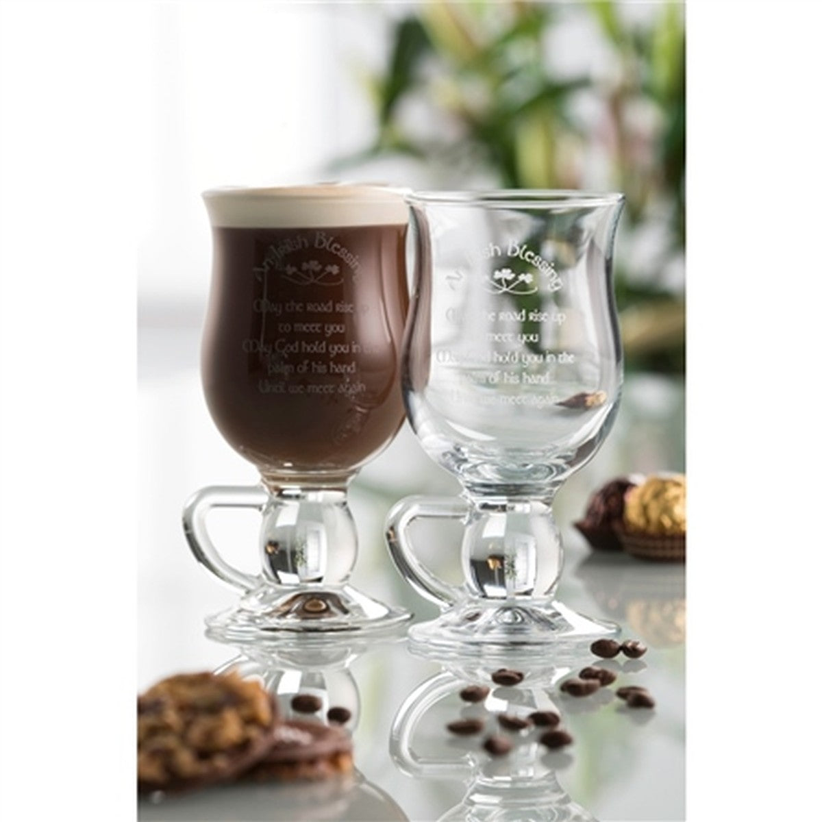 Galway Irish Blessing Latte Pair, Clear, Crystal