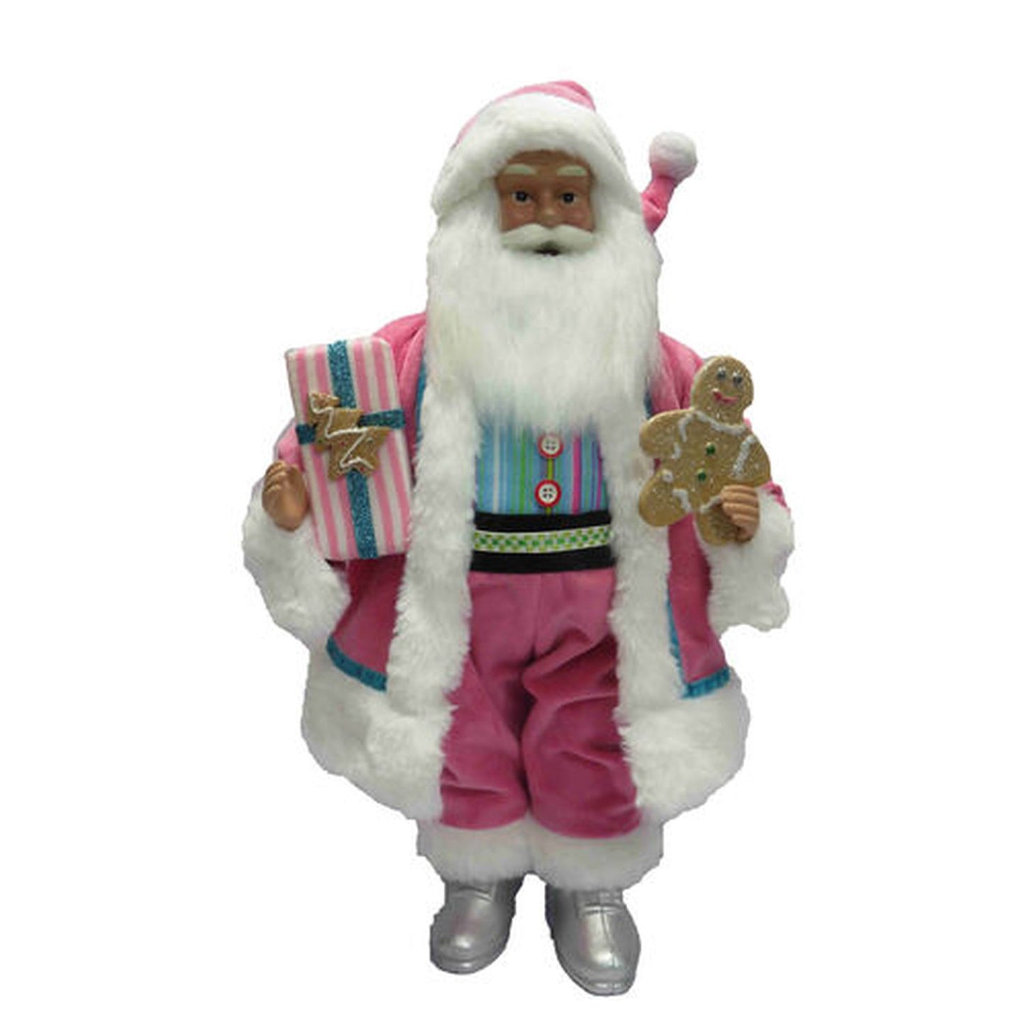 December Diamonds Snow Cream Shoppe 18" Pink Santa With Present Figurine