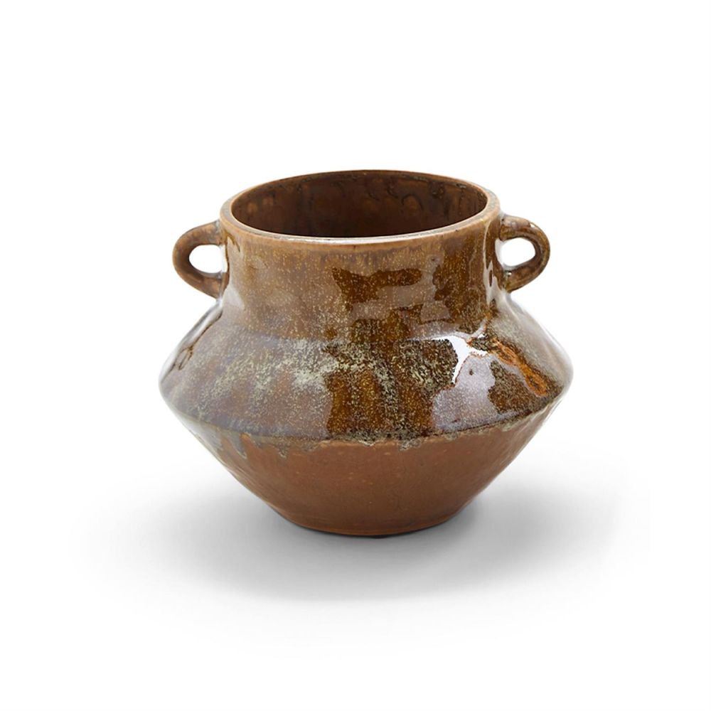 Two's Company 7 1/2" Tarquinia Green/Gray Vase With Handles - Stoneware