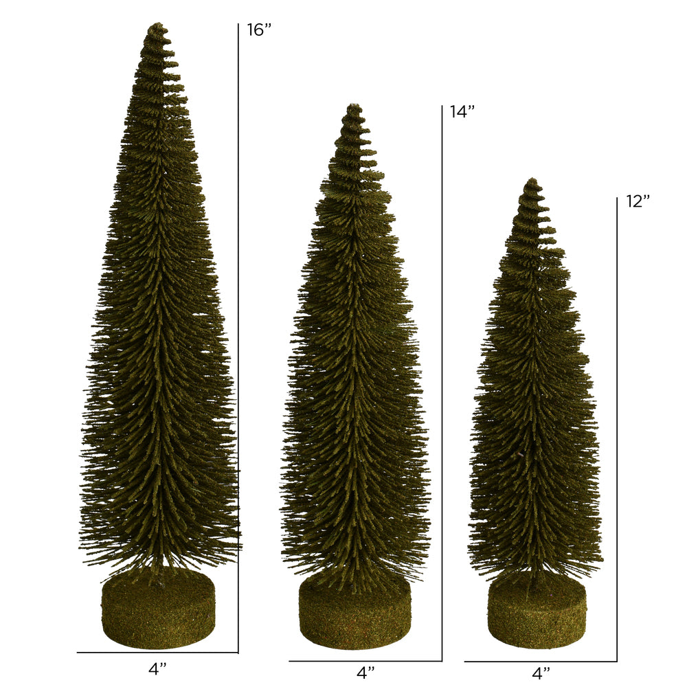 Vickerman 12"-14"-16" Green Oval Pine Artificial Christmas Tree, Set of 3