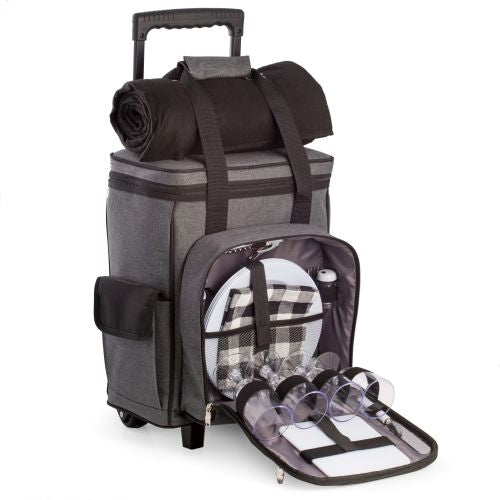 Bey Berk Black and Gray 4 Person Poly Canvas Picnic Trolley