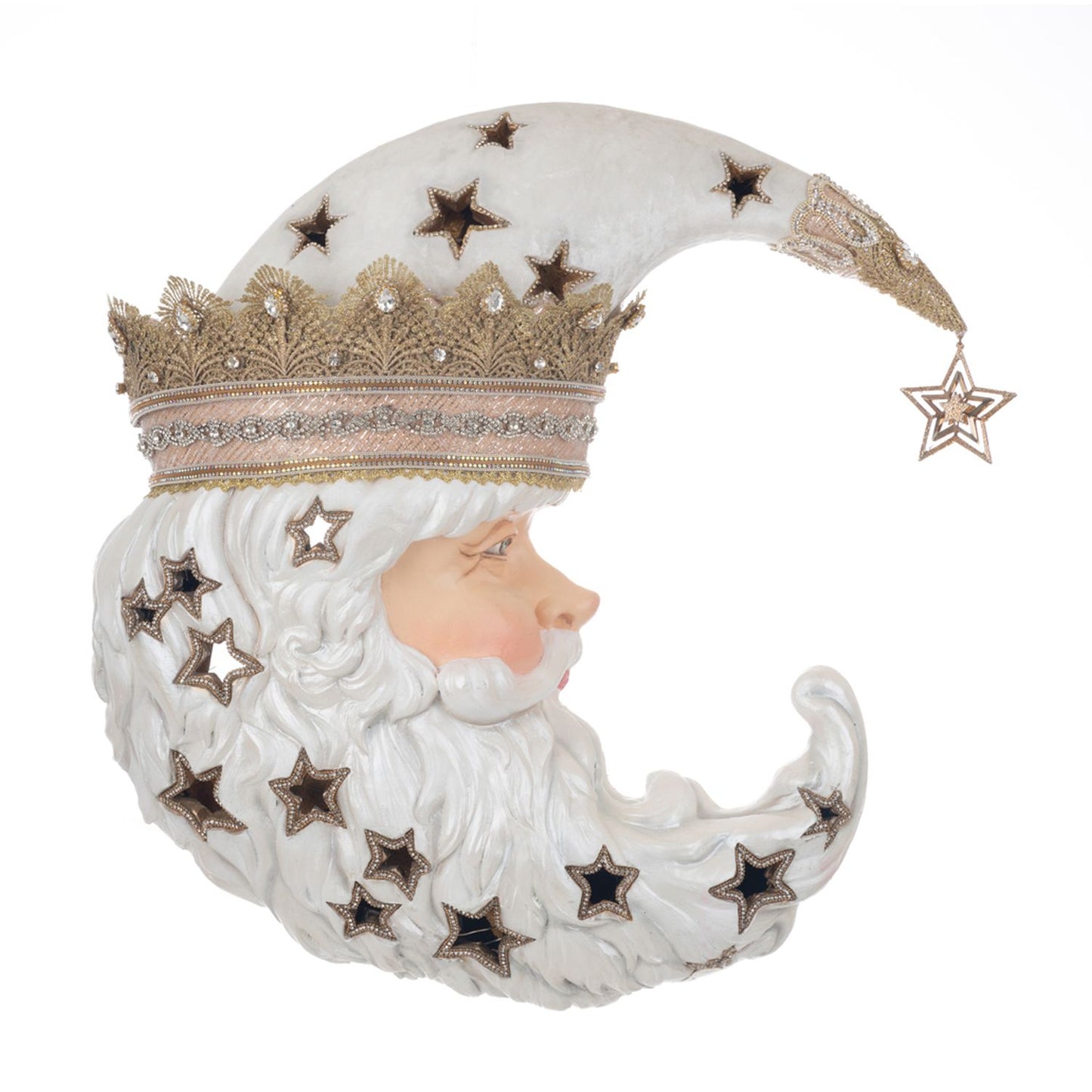 Katherine's Collection 2023 21" Celestial Santa Wall Mask With Lights, White/Gold