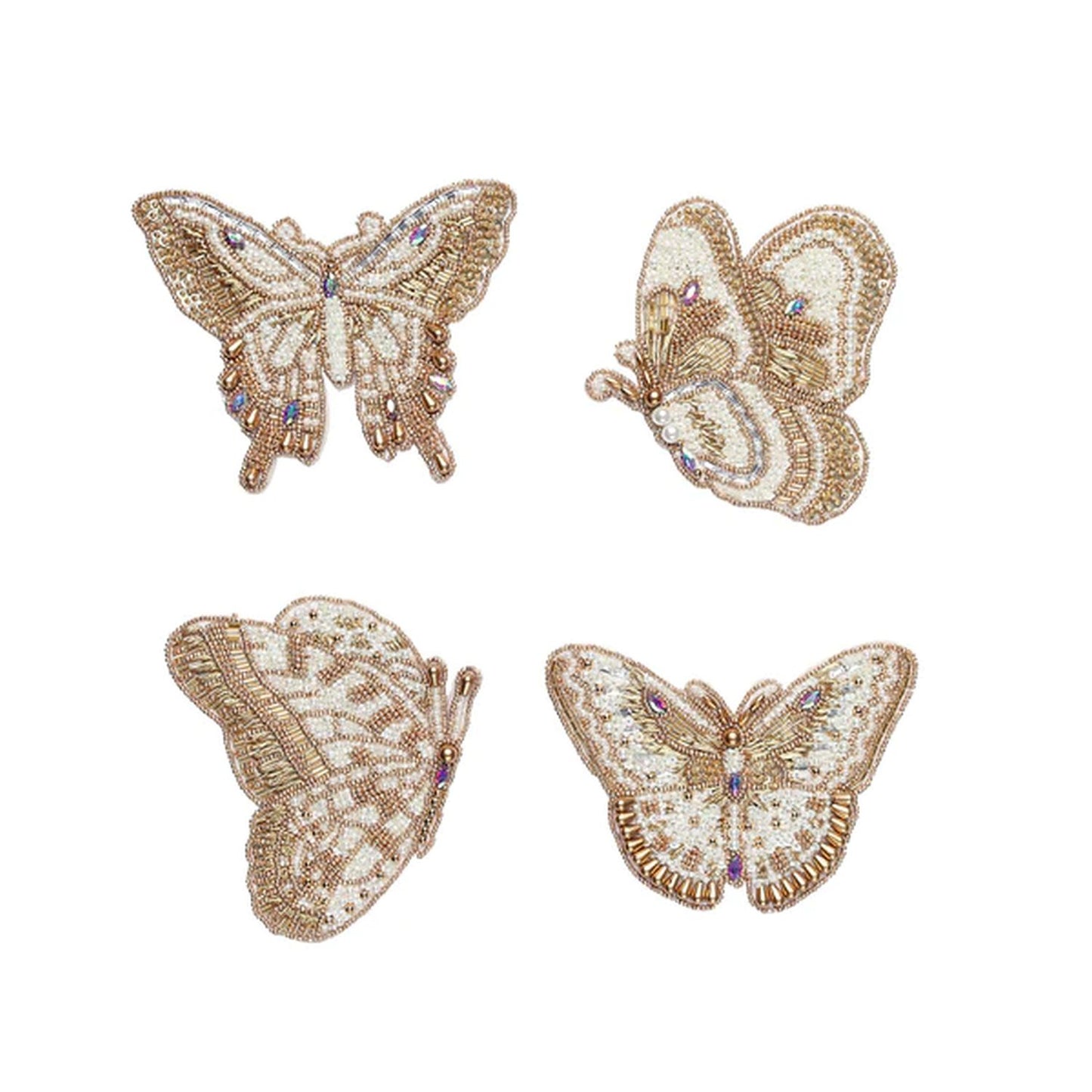 Kim Seybert Papillon Coasters in Ivory & Gold, Set of 4 in Gift Bag