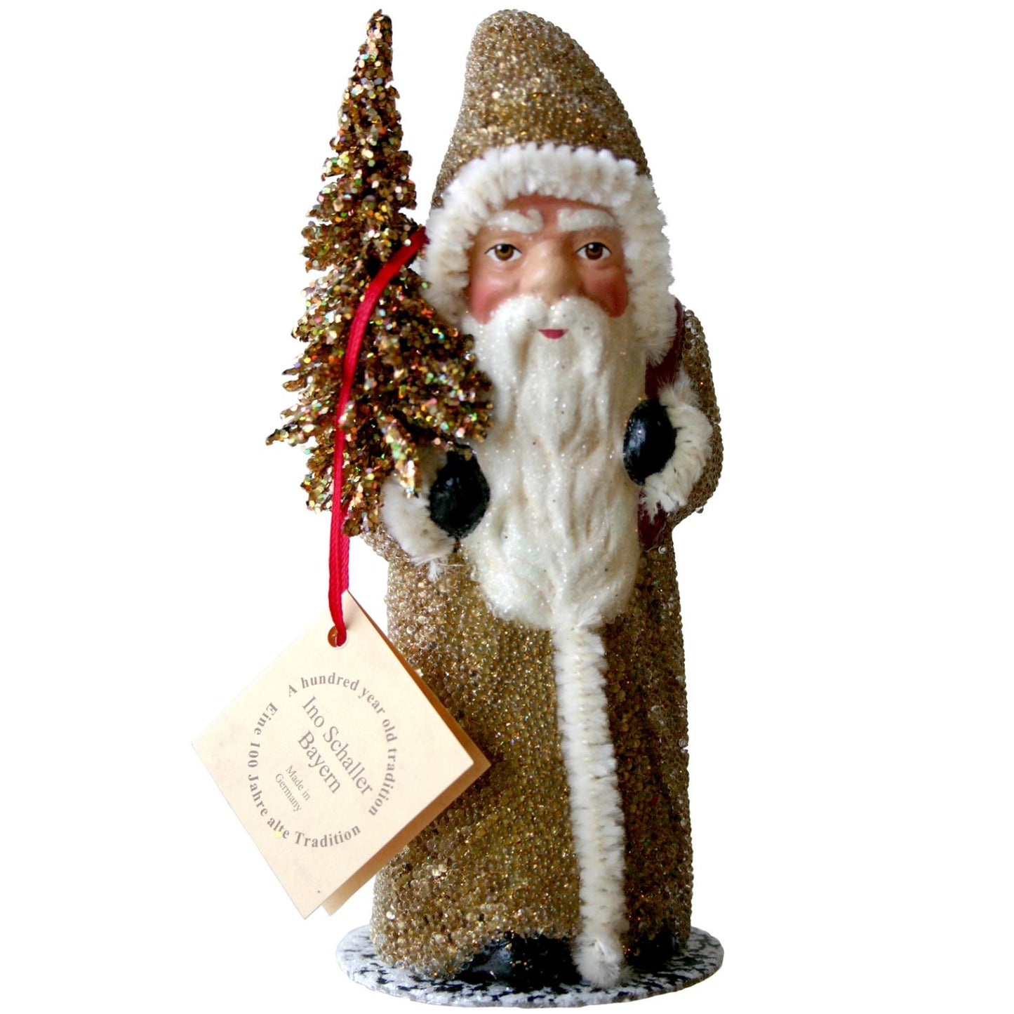 Alexander Taron Schaller Paper Mache Candy Container Santa W Gold Coat And Tree