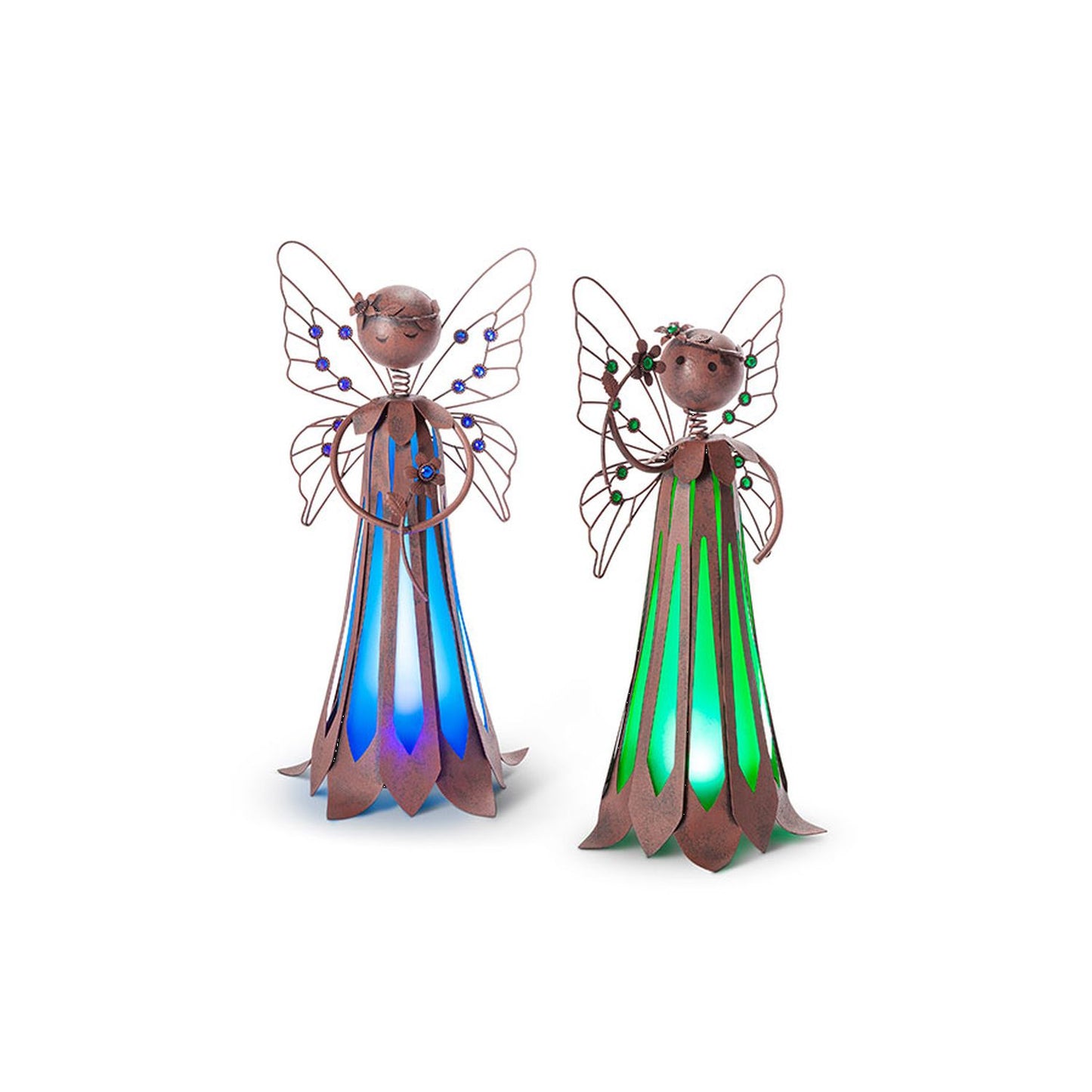 Gerson 8.27" X 8.27" X 15.75"H Solar Lighted Metal Garden Fairy, 2 Assorted