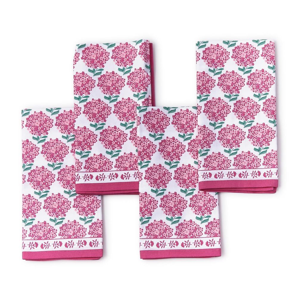 Two's Company Pink Hydrangea Cotton Cloth Napkins, 4-PC Fabric Dinner Napkin