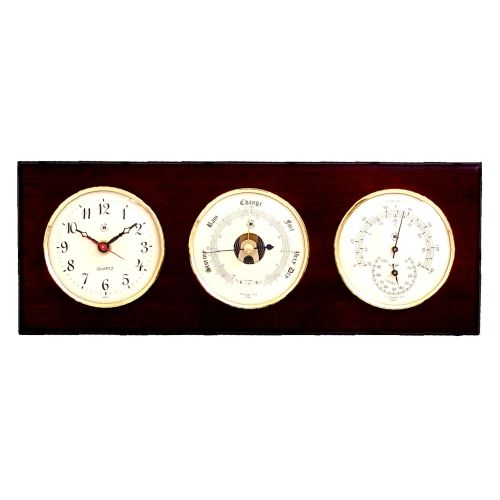 Quartz Clock, Barometer, Thermometer & Hygrometer, Mahogany