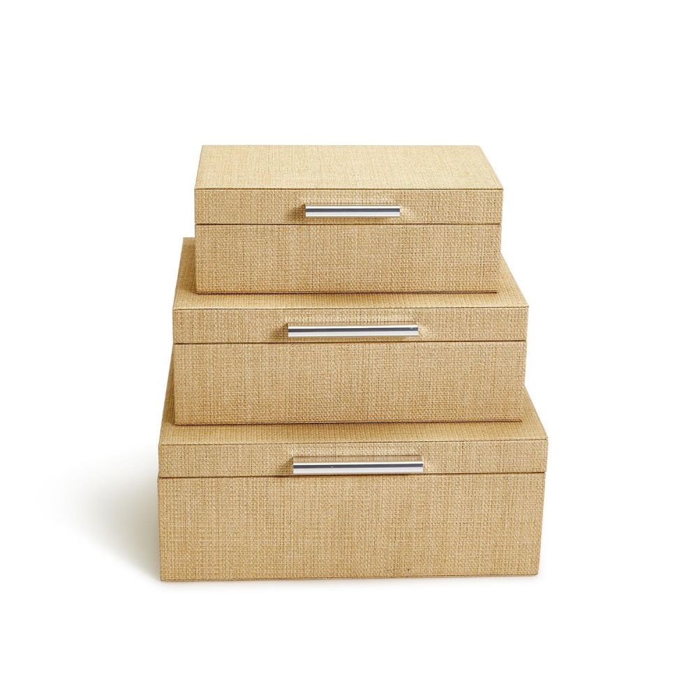 Two's Company Set of 3 Terra Cane Hinged Boxes with Lining