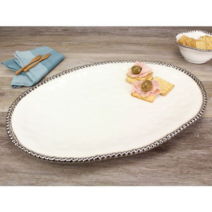 Pampa Bay Salerno Porcelain Large Oval Platter, White, 18.5 inches