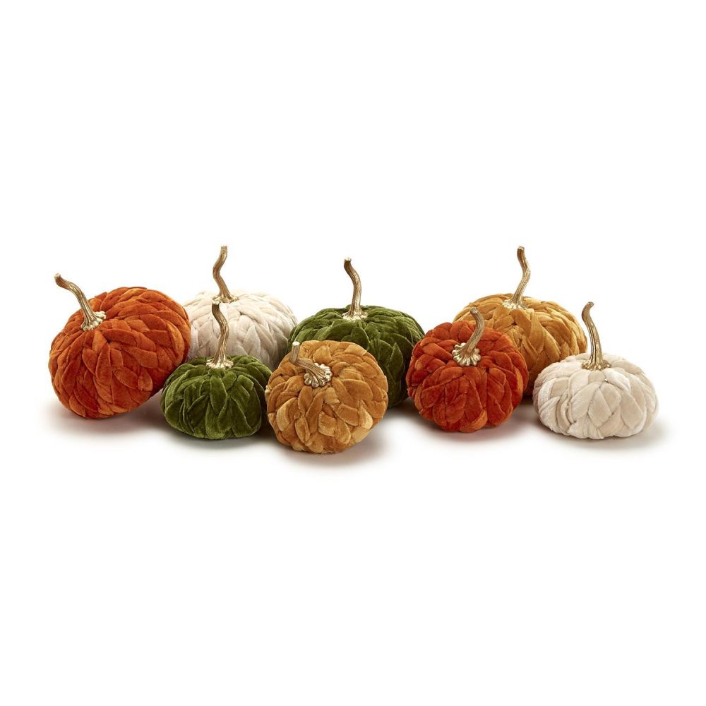 Two's Company Set of 8 Braided Plush Pumpkins Includes 2 Sizes In 4 Colors