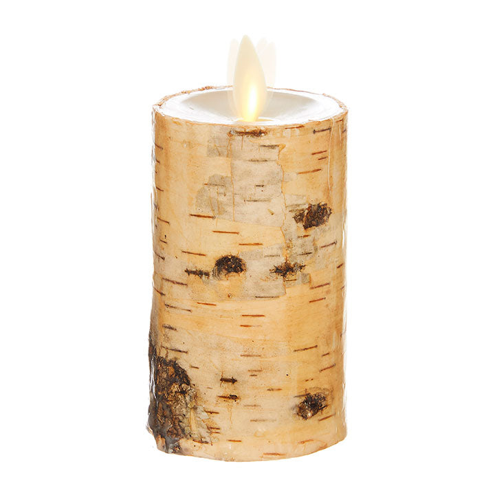 Raz Imports Moving Flame Birch Wrapped Pillar Candle
