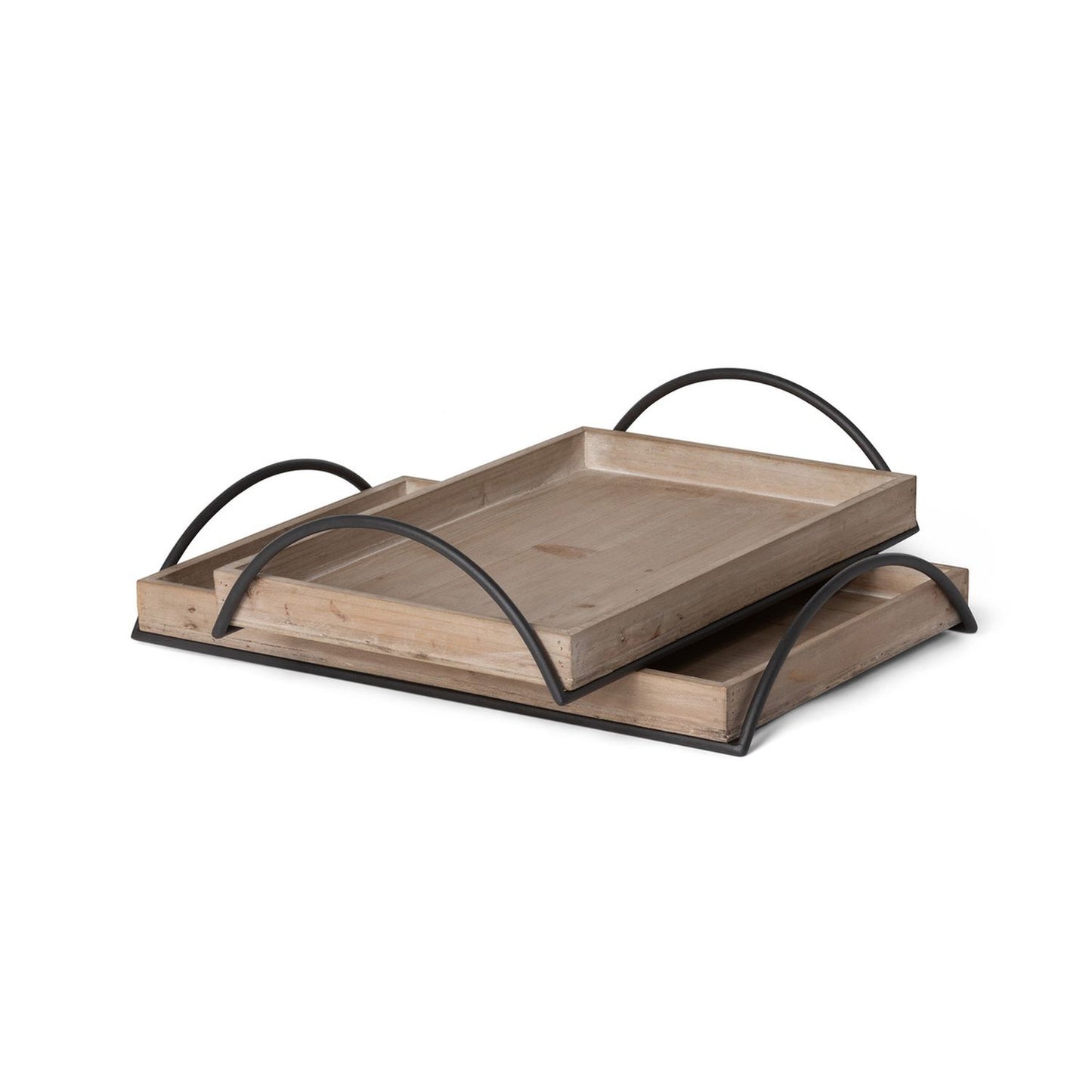Park Hill Pantry & Cafe Wood Trays with Iron Handle, Set of 2