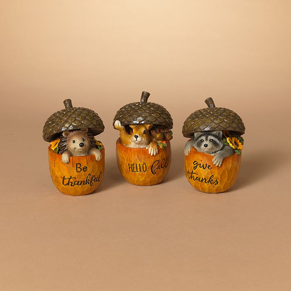 Gerson 4.9"H Resin Harvest Forest Critter In Acorn, 3 Assorted