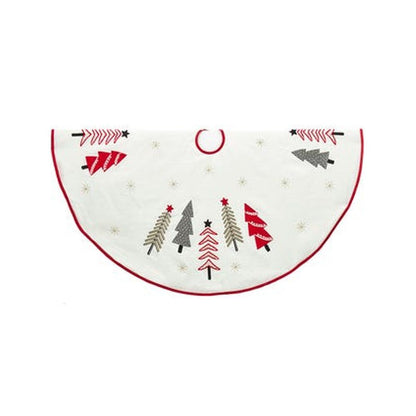 Kurt Adler 50" Ivory, Green and Red Tree Embroidered Tree Skirt