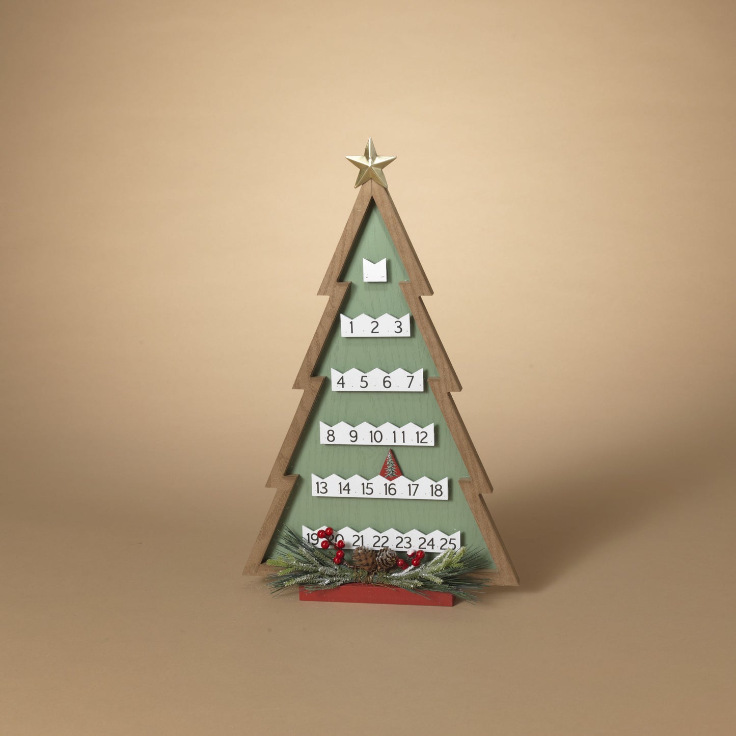 Gerson Company 19.6"H Wood Christmas Tree Countdown Calendar W/ Floral Accent