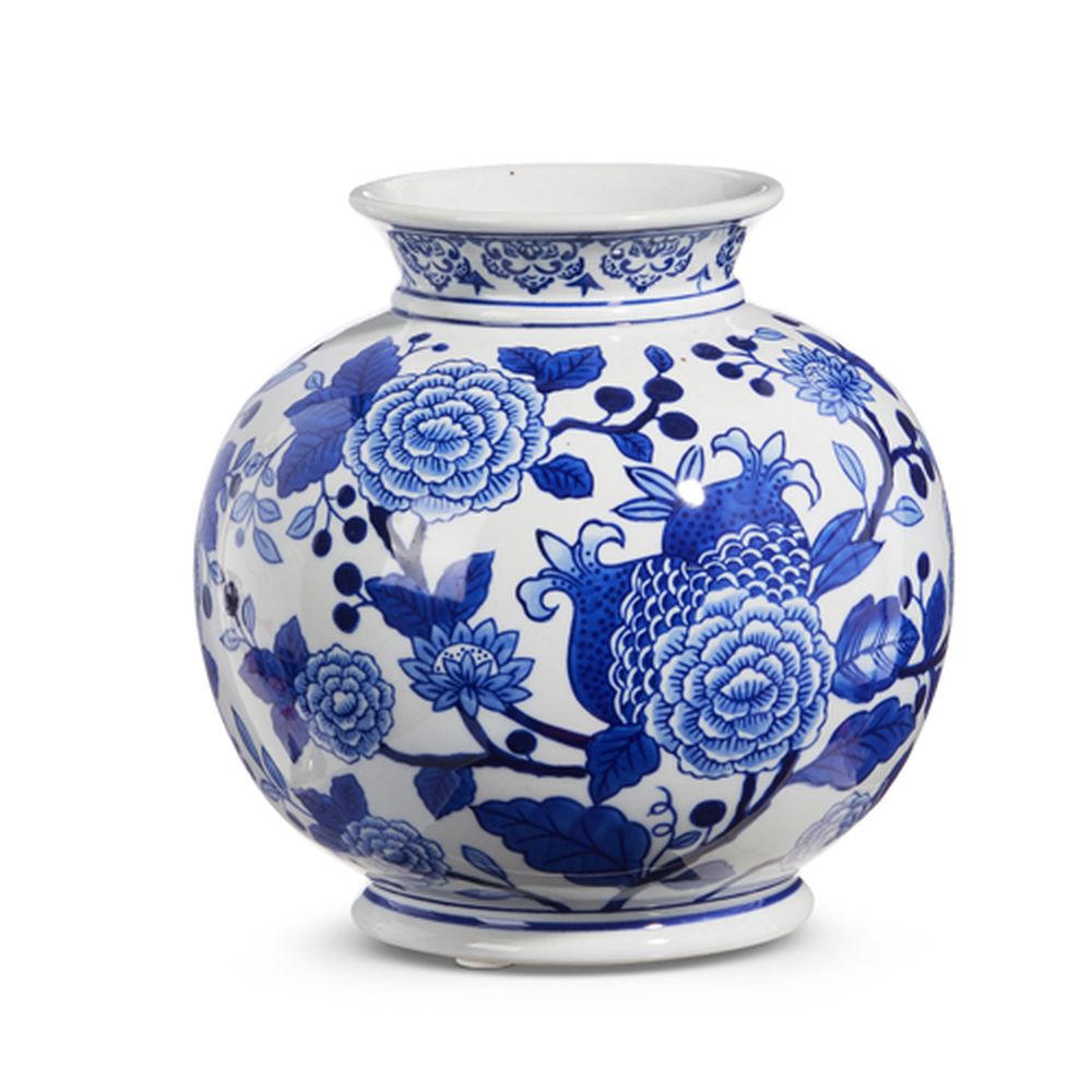 Raz Imports 2024 The English Manor 8" Blue And White Floral Vase