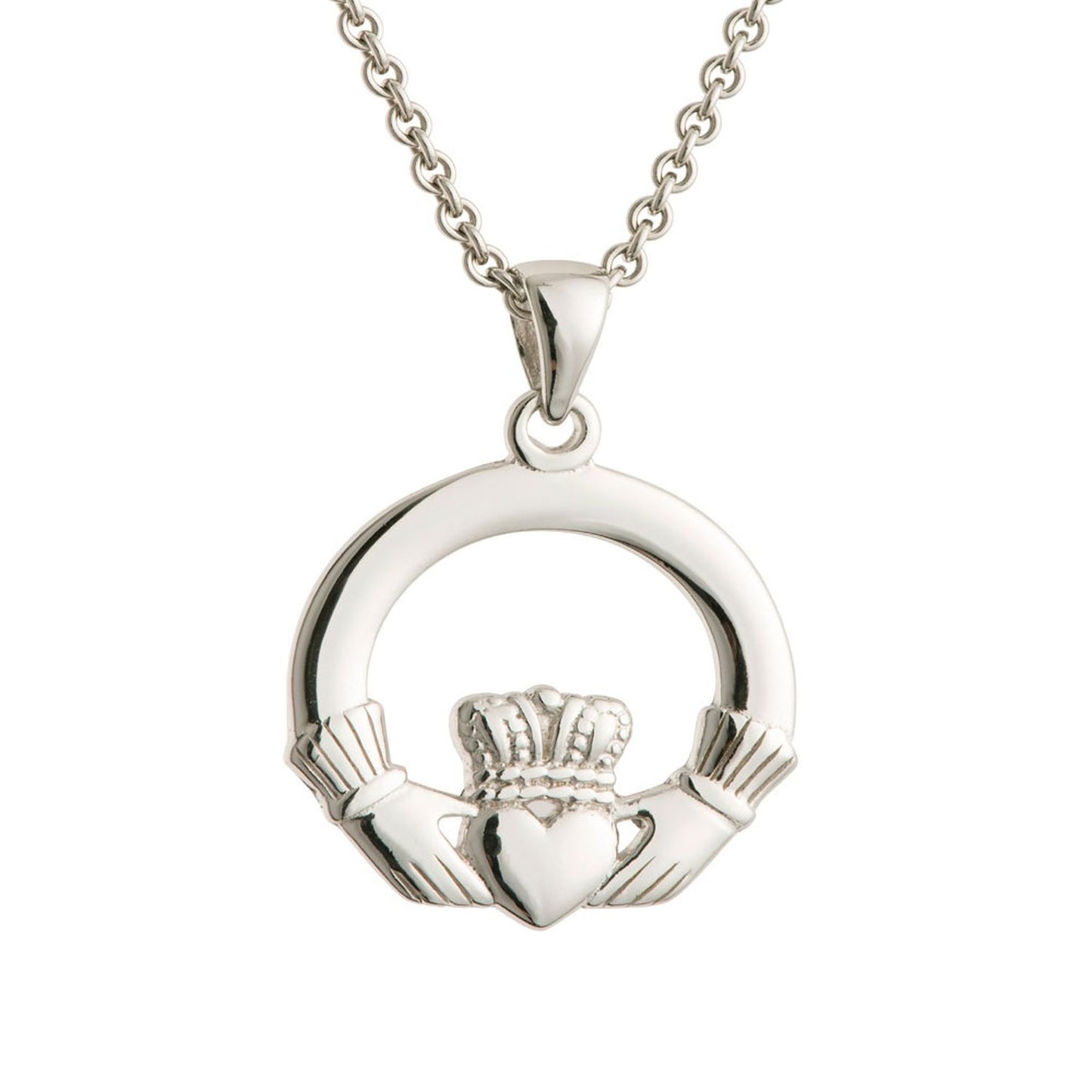 Galway Rhodium Plated 925 Sterling Silver Claddagh Pendant (1.58 Gms) and Chain